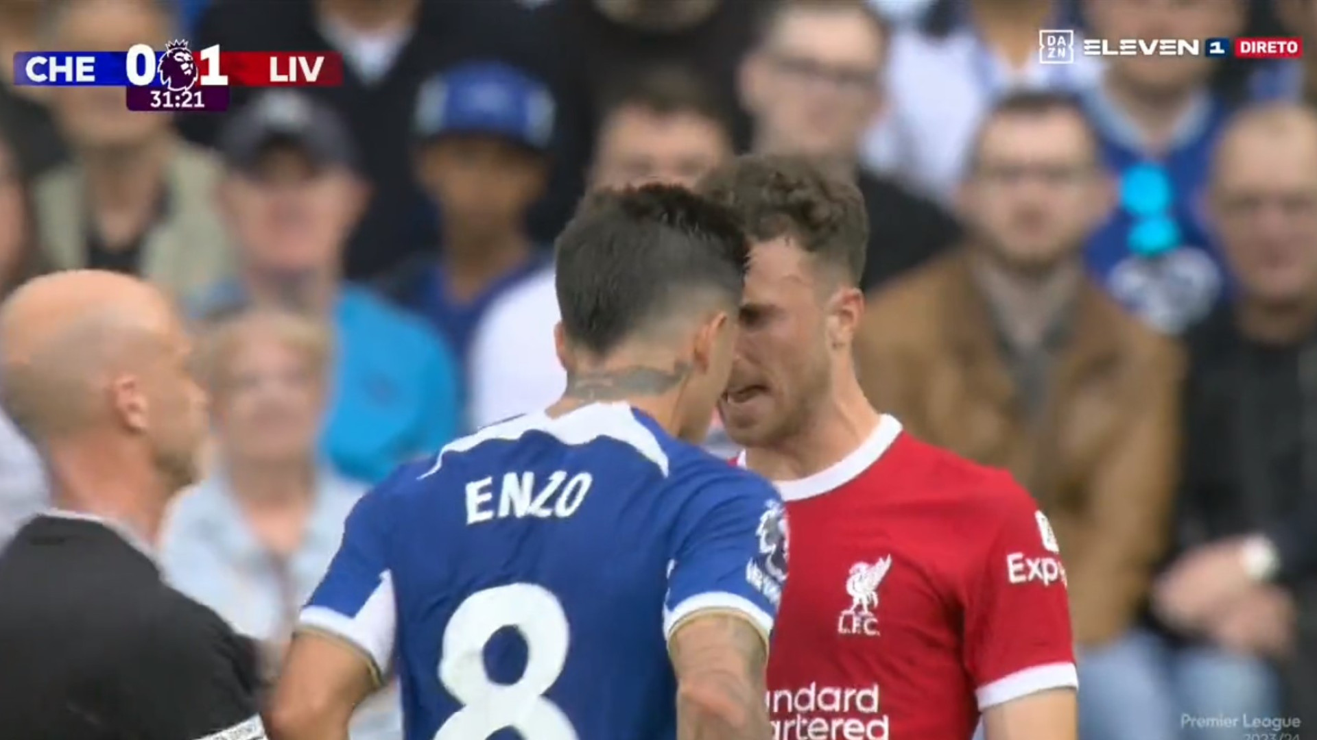 Diogo Jota e Enzo envolveram-se em confrontos no Chelsea-Liverpool
