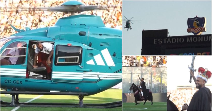 Arturo Vidal surpreende ao chegar ao Colo-Colo FC de helicóptero e ao andar a cavalo pelo estádio