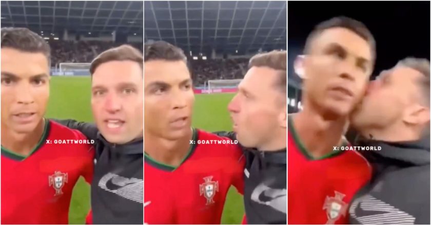 Invadiu o relvado para tirar selfie com Ronaldo e acabou por lhe dar um beijo (VÍDEO)