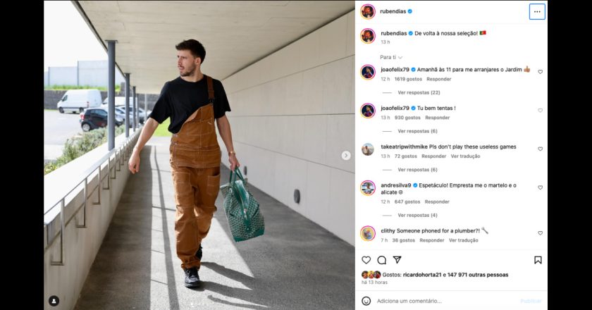Look de Rúben Dias na chegada à Seleção Nacional dá azo a bocas dos colegas… “Empresta-me o martelo e o alicate”