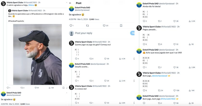Sem Facebook e Instagram a funcionar, Vitória SC e Estoril jogaram ao jogo do galo no Twitter
