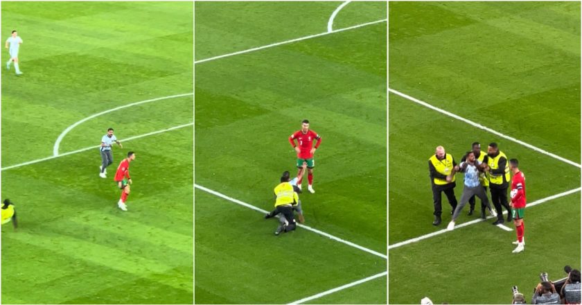 O momento em que adepto entrou em campo anulando contra-ataque promissor da seleção e deixou CR7 IRRITADO (VÍDEO)