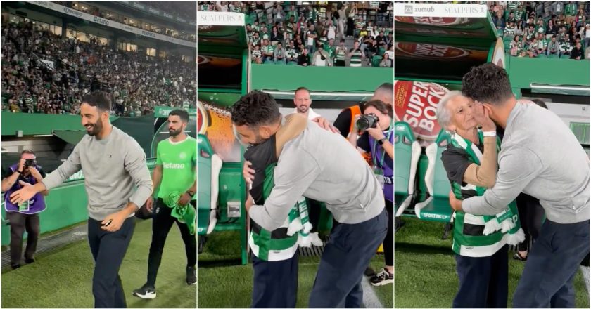 Maria Elvira não esconde a emoção ao abraçar Rúben Amorim em pleno Estádio José Alvalade