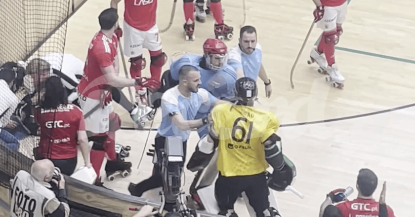 CONFUSÃO entre jogadores do Benfica e do Sporting no hóquei (VÍDEO)
