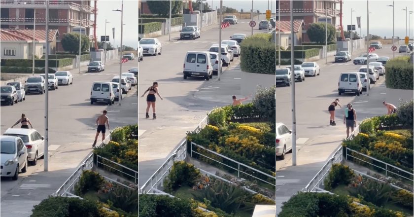 Ukra “esbardalha-se ao comprido” ao sair à rua de patins
