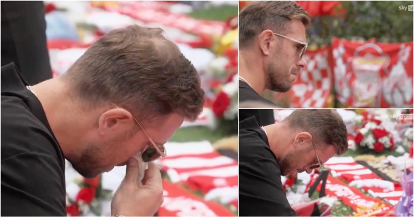 Antigo capitão do Liverpool não contém as lágrimas ao homenagear Diogo Jota