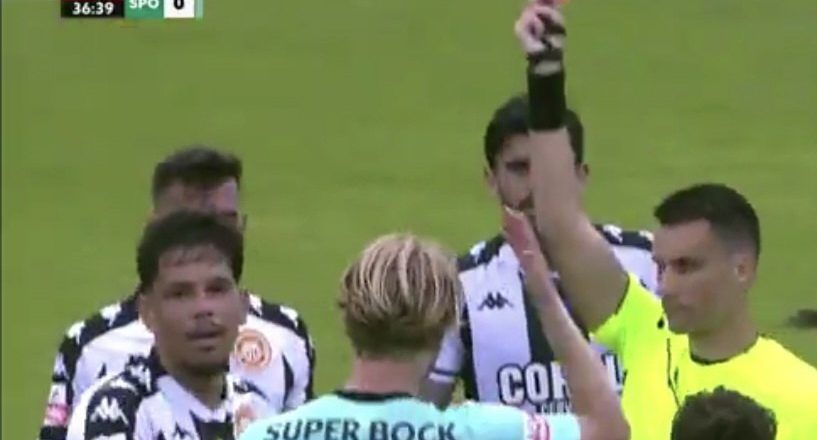 O lance em que é expulso jogador do Nacional contra o Sporting quando os madeirenses venciam (VÍDEO)