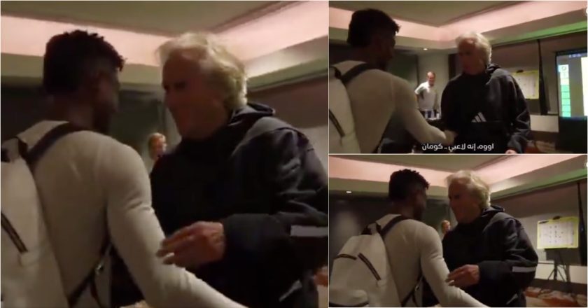 Entre abraços e inglês “arranhado”, Jorge Jesus dá as boas-vindas a Coman no Al Nassr… “Meu inglês…”