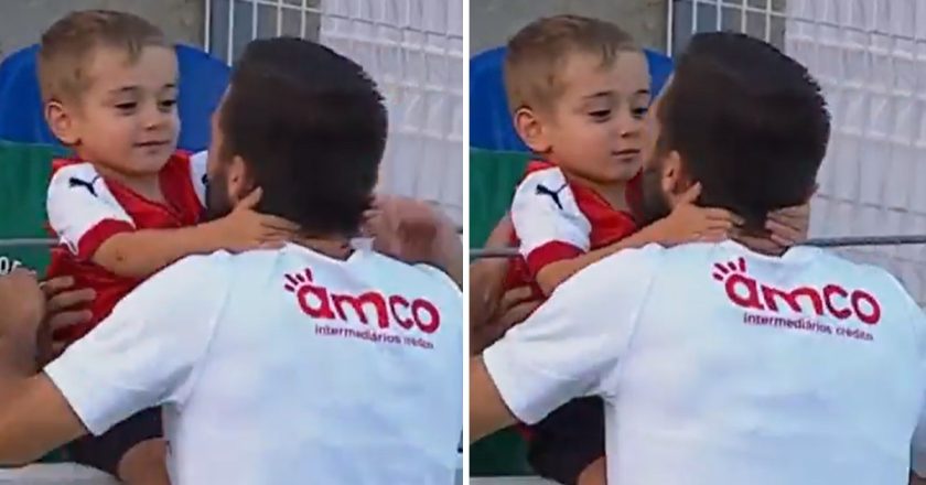 Que ternura! Filho de João Moutinho dá abraço e beijinho ao pai após jogo do SC Braga