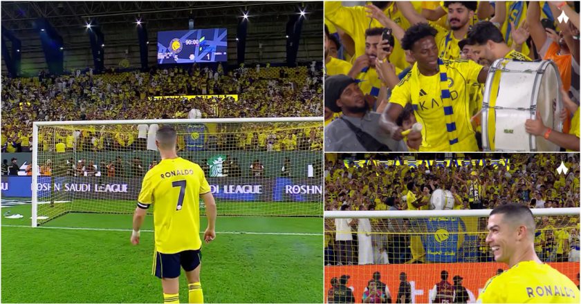 Cristiano Ronaldo ensina Speed a tocar tambor em jogo do Al Nassr e momento corre mundo (VÍDEO)