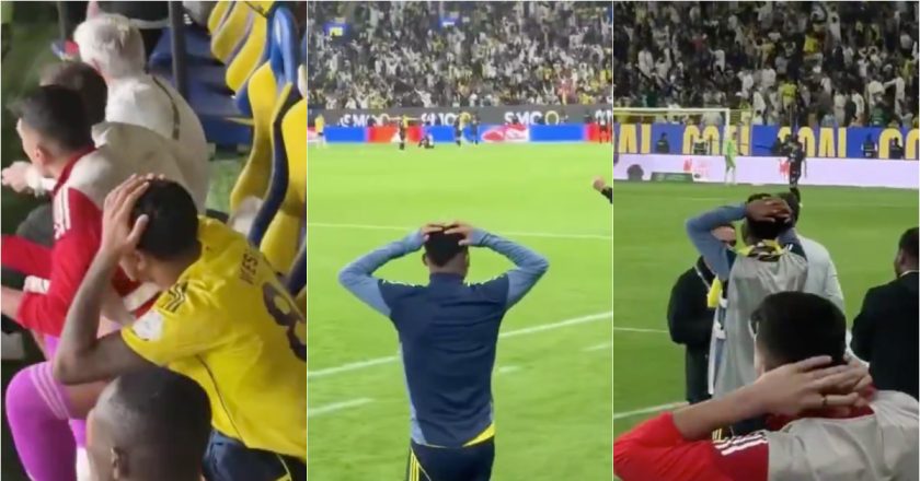 Mãos na cabeça: a reação do banco do Al Nassr ao incrível golo de CR7